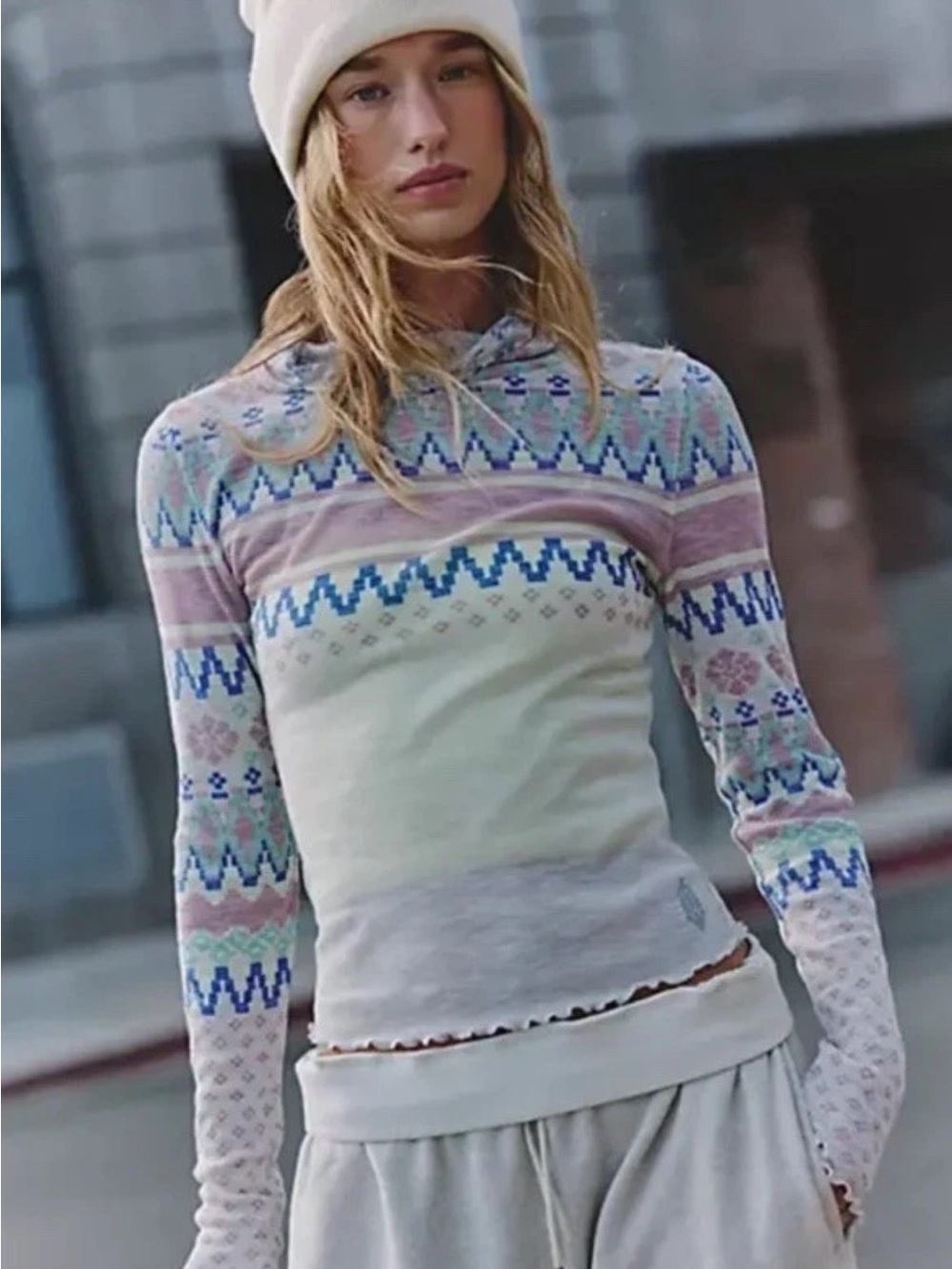 NWOT FP Movement Free People Breathe Easy Top XS Fair Isle Titan Hoodie
